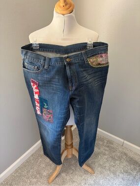 CAbi Blue Patchwork Straight-Leg Vintage Jeans #887